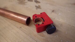 the first step of most tool handle woodturning projects is the ferrule - e.g. cut with a pipe cutter