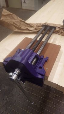 preparing the installation of a large woodworking vise...