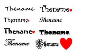 Screenshot of PPT file with name in different fonts. With different-sized hearts showing how much my daughterliked it.