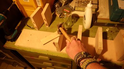 place a piece of scrap wood on your workpiece when hammering to keep it clean